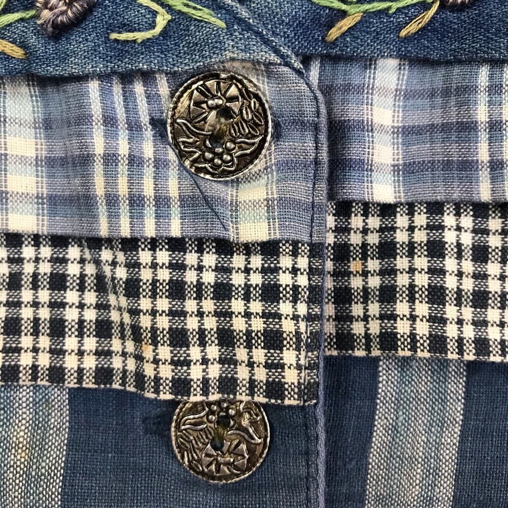 Vintage Bedford Fair Patchwork Plaid Denim Vest M - Picture 5 of 6